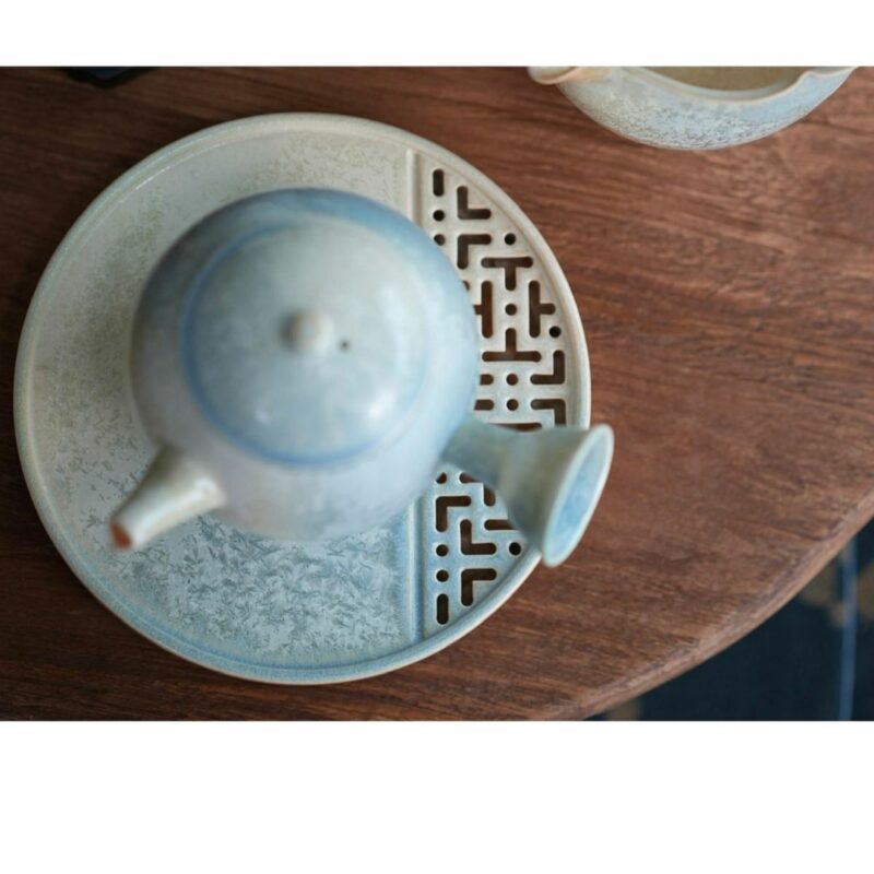 Handmade Kiln Transmutation Ceramic Pine Needle Pattern Kung Fu Tea Tray