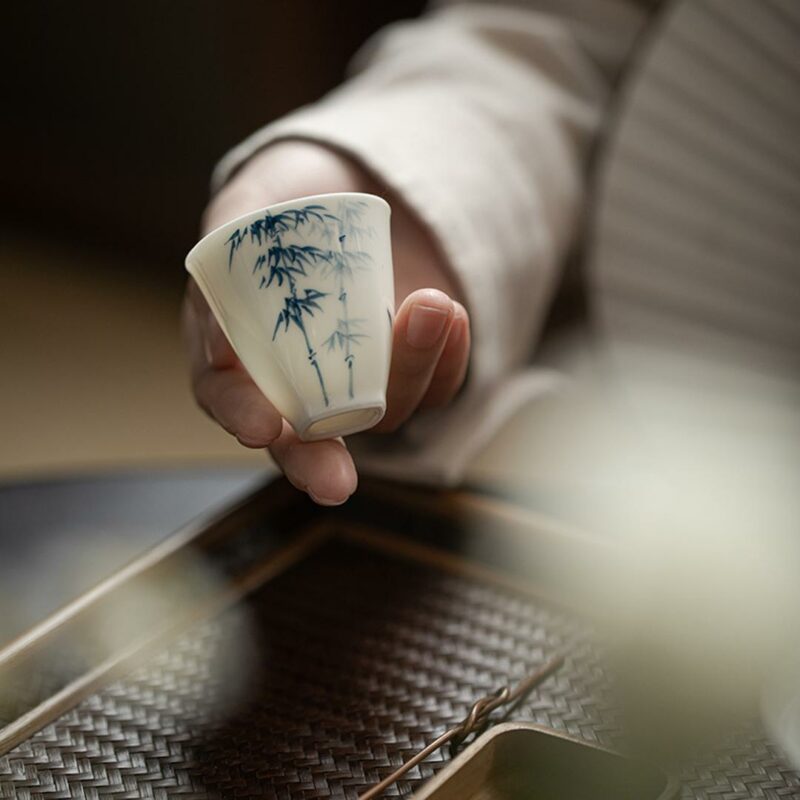 Hand painted Ceramic Qinghua Bamboo Tea Cup - China Tea Spirit