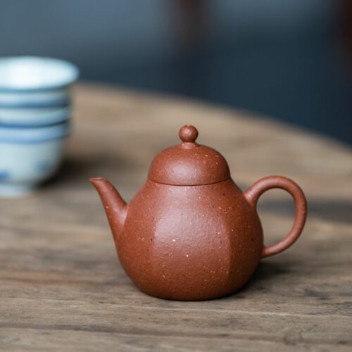 half-handmade-aged-zhuni-hexagonal-pear-105ml-yixing-teapot-1