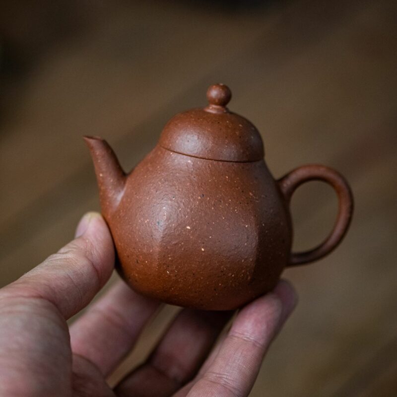 half-handmade-aged-zhuni-hexagonal-pear-105ml-yixing-teapot-2