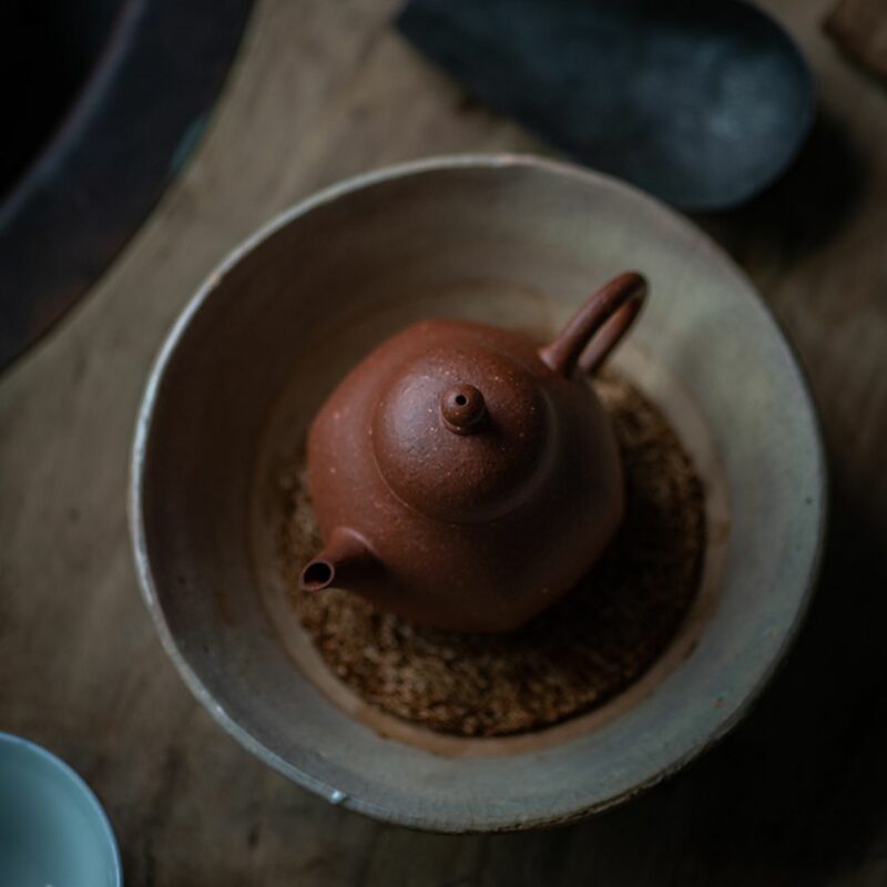 half-handmade-aged-zhuni-hexagonal-pear-105ml-yixing-teapot-7