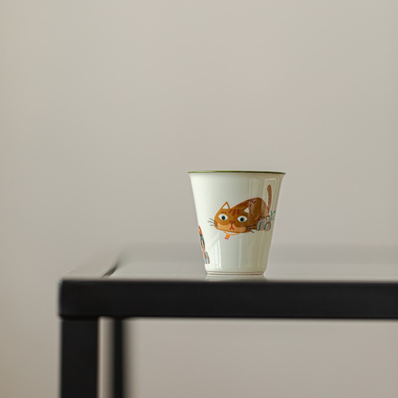 cute-ceramic-kitten-painting-150ml-gaiwan-3