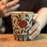 Handmade Ceramic Red Camellia Blossom 280ml Tea Cola Coffee Cup