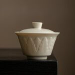 Ding Ware Relief Sculpture Ceramic Banana Leaves 130ml Gaiwan