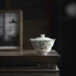 Hand-painted Ceramic Emerald Green Peach 120ml Gaiwan