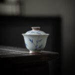 Vintage Qinghua Ceramic Bamboo 110ml Gaiwan