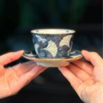 Handmade Ceramic Blue Ginkgo Leaf 100ml Tea Cup Coffee Set