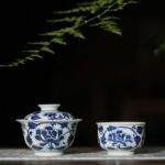 Hand-painted Qinghua Ceramic Flower 150ml Gaiwan Cup Set